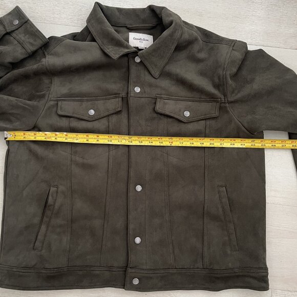 Goodfellow & CO Men's Olive Green Faux Suede Trucker Jacket Size XL - Picture 3 of 6
